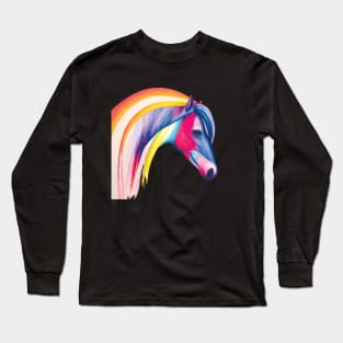 Stunning Rainbow Horse on Teal Long Sleeve T-Shirt